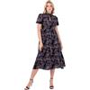 Lovedrobe Women's Midi Dress Ladies High Neck Short Puff Sleeve Keyhole Front Open Back Tie Bow Floral Print Side Split Party Vestito, Multi, 42 Donna