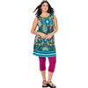 Ulla Popken Jersey-minikleid, Blüten, A-Linie, Rundhals, Ärmellos Abito Swing con Bordo Stampato Donna (Pacco da 1)