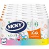 Nicky Kids, 42 Rotoli di Carta Igienica a 3 Veli | 170 Soffici Fogli, Quattro Simpatiche e Colorate Trame, Ogni Rotolo Racconta una Storia, Carta 100% Certificata FSC