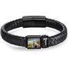 lorajewel Bracciale Personalizzato da Uomo con Nome Bracciale con Foto in Pelle Regalo per Uomo Papà Nonno Marito Fidanzato (Nero-1)