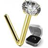 Monster Piercing 9K giallo oro del forcone 2,5 millimetri rotonda pietra CZ 22 Gauge L Bend naso Stud Piercing