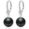 Jiahanzb Orecchini Perle Argento Sterling 925 Orecchini Pendenti Leverback Perle per Donna Perla Zirconi Gioielli Regali Perla Ggrigio Scuro 10 mm