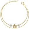 Sakrami Bracciale Sakrami Ragazza Donna Argento 925 Placcato Oro − Design 3 Fiori Zirconi Rosa Nero Bianco Doppia Catena − Idea Regalo Compleanno Anniversario + Scatola Personalizzabile con Incisione (Bianco)
