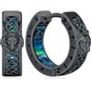 Odinstone Orecchini Uomo, Orecchini a Cerchio Uomo, Blu Neri | Odinstone Orecchini a cerchio da uomo, stile nordico, con rune vichinga e zirconi blu, coppia compatta da 17 mm