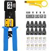 MAYLINE-TECH Mayline - Tester per cavi LAN per computer CAT5 CAT6, kit di crimpatura RJ45, strumento di crimpatura di rete, kit di riparazione spelafili Ethernet, strumento di punzonatura, 10 connettori (rosso)