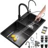 ZGCSINNK Lavello Da Cucina Doppia Vasca In Acciaio Inox, Lavello Da Incasso O Sottotop Con Gocciolatoio, Piletta, Troppopieno, Filtro, Design Rettangolare Silenzioso Per Cucina Moderna(Black,82x45cm)