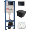 Lavita Domino Lavita - Elemento da parete con piastra di pressione + WC da parete Lino nero senza bordo + sedile WC con abbassamento automatico soft close (piastra di pressione RB) WC completo