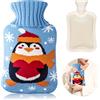 TaimeiMao Borsa dell'acqua Calda,Hot Water Bottle per Mano Piede Caldo,2L | Hot Water Bottle with Cover,Borsa per l'acqua calda con peluche Morbida Copertura Gomma Caldo Bottiglia d'Acquas (Pinguino)