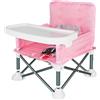 ICEBLUEOR Sedia da campeggio per bambini con vassoio, seggiolone portatile con borsa da viaggio, seggiolone pieghevole da viaggio, sedia da pranzo per neonati e bambini (rosa)