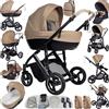 Magic ZC Passeggino 4 in 1, Passeggino Trio con Spinta Reversibile a Due Vie, Trio Passeggini Neonati con Accessori, Carrozzina per Neonati Design Portatile Pieghevole Un Clic (V7 Khaki)