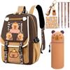 CYGMRFH Capybara Zaino con Astuccio, Penne Cancellabili, Marrone 7