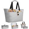 ISEYOU Borsa Mare Donna Grande & Borsa Frigo di Set, Borse Mare Resistente all'Acqua da 45L con Chiusura a Cerniera, Borsa Spiaggia XXL Famiglia Pieghevole, con 8 Tasche per Piscina, Picnic e Viaggi
