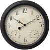 DAZZLEEX Orologio da parete per esterni con termometro, 38 cm, silenzioso, senza ticchettio, quadrante grande, resistente alle intemperie, monitor di umidità per giardino, patio, piscina