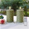 Rhytsing 2 Candele a LED con luci a fibra ottica in vera cera verde salvia, candele decorative con telecomando per primavera ed estate, candele regalo di Natale, 7,5 x 7,5 x 12,5 cm