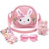 CVDYWDJIE 1 Borsa A Forma di Coniglio Rosa, 1 Ciondolo A Forma di Coniglio, 1 Occhiali da Sole Rosa, 14 Graziosi Fermagli per Capelli, Borsa A Tracolla per Bambini, Regalo di Compleanno per Ragazze.