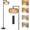 HOMCOM Lampada a terra LED, 2 paralumi, dim., 3 temp. colore, Nero | Lampada da terra con telecomando, interruttore a pedale, stile boho, timer, per soggiorno, camera da letto, ufficio.