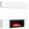 Arreditaly Parete Attrezzata Sospesa Biocamino Integrato Effetto Camino Mobile TV Salvaspazio Pensile Design Moderno Vani Contenitivi Push-Pull Arredo Living Minimal 160 x 150 x 40 Cm (Bianco Lucido)