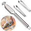 zorvixal 3 Pezzi Squamatore Pesce,Professionale Squama Pesce | Raschietto Pesce & Pinzette di Pesce,Pesce Squamatore Pesce con Manico Lungo Design a Dente di Sega per Cucina