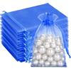 G2PLUS 100 Sacchetti Organza Blu,Sacchetti Regalo in Organza 10x15cm | Sacchettini Confetti con Coulisse per Uso Regalo,Occasione Matrimonio,San Valentino