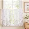 Vangao Set di 2 tende moderne, colore bianco e tortora, corte, per cucina, bistrot, 65 cm di larghezza x 75 cm di altezza, in voile semitrasparente, stile rustico, boho, fiori, per la cucina, la