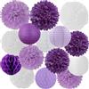 Tazuxetuqe Fiori di Carta Viola e Bianchi, Pompon di Carta, Lanterne a Nido d'Ape, 15 Pezzi, Decorazioni per Festa di Compleanno, Lavanda, Baby Shower, Matrimonio, Mamma, Sposa, Lilla, Pensionamento