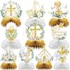 Xecamuvila Set da 10 Pezzi Decorazione Comunione - Centrotavola Comunione a Nido d'Ape con Croce, Angelo e Colomba, Decorazione Glitter Oro per Prima Comunione
