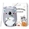 NymphFable 12 Oz Koala Bicchiere Termico con Coperchio e Cannuccia Tumbler per Vino in Acciaio Inox, Tazza da Caffè in Vetro Senza Stelo