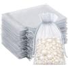 G2PLUS 100 Sacchetti Organza Grigio,Sacchetti Regalo in Organza 10x15cm | Sacchettini Confetti con Coulisse per Uso Regalo,Occasione Matrimonio,San Valentino