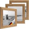 PHOTOLINI Cornici in legno 15x15 cm in look rovere, set di 3 cornici per foto in vero legno rustico, con vetro, da tavolo o da parete, accessori extra - aspetto legno naturale di deriva