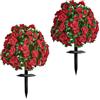 Generico Set di 2 Piante Artificiali a Sfera con Fiori, Arbusti Finti da Esterno con Picchetti, Decorazione Giardino in Seta UV-Resistente, Ornamenti Floreali per Prato, Vasi e Patio (rosso)