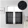 Lecloud Leia - Tende velate nere con mantovana, lunghezza 61 cm, 2 pezzi, in voile jacquard testurizzato con foglie, con doppie tasche per asta, con clip, mantovana per camera da letto e soggiorno, 96