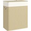 HOMCOM Cesto portabiancheria doppio da 100 l, cestino portabiancheria sporco, in bambù, con coperchio, manici in corda, fodera rimovibile per bagno, camera da letto, lavanderia, crema