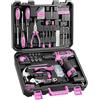 PULITUO - Set di 149 punte per trapano a batteria rosa da 12 V, cassetta degli attrezzi, kit di utensili manuali per donne e uomini, appassionati di DlY per la casa