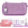 IA innoAura InnoAura - Custodia per Switch Lite, set di accessori 15 in 1 con custodia per il trasporto, pellicola proteggi schermo, custodia per gioco e tappi per pollice a forma di gatto (rosa glitterato)