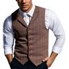 Duohropke Giubbotto da uomo formale a scacchi blazer gilet giacca senza maniche business matrimonio festa di nozze gilet gilet trapuntato gilet smoking monopetto scollo a v gilet uomo, marrone, XL
