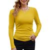 GEMBERA Camicie da donna a costine a maniche lunghe girocollo casual slim basic top aderente in maglia, Giallo senape, M