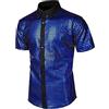 Duohropke Camicia con glitter da uomo a maniche corte con paillettes lucida, top hippie rave Shirt Carnevale Costume anni '80 Vestito per feste notturne Retro Top Festival Camicia estiva, Blu, L