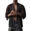 Duohropke Cardigan da uomo con muscolo trasparente, maglia a rete trasparente, maglietta a maniche lunghe, top transarent, biancheria intima, biancheria intima per clubwear