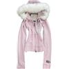 Suncadmious Felpa con Cappuccio e Cerniera con Collo in Pelliccia Sintetica, Stile College retrò Stile Y2K da Donna con Stampa Leopardata Stelle Collo in Pelliccia Sintetica Cerniera (Rosa,M)