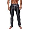 Duohropke Pantaloni in similpelle da uomo, elasticizzati, in pelle PU, leggings, sexy, da motociclista, elastici, con chiusura lampo, strisce decorative, jeans in pelle, look bagnato, discoteca, bar