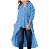 KBOPLEMQ Camicia lunga da donna, casual, con bottoni, casual, a maniche lunghe, top a tunica, oversize, in tinta unita, elegante, trench a maniche lunghe, con scollo a V, O blu., L