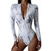 KBOPLEMQ Costume da bagno intero da donna Rash Guard Zip Up maniche lunghe Surf Costume da bagno costruito in reggiseno a maniche lunghe con pantaloncini da bagno Rash Guard protezione UV UPF 50+