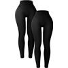 SUNCLOVE Confezione da 2 Leggings da Donna a Coste Senza Cuciture Leggings a Vita Alta per Controllo della Pancia Pantaloni da Yoga da Donna Collant da Allenamento, 01 Nero/Nero, M