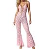 Duohropke Tuta da donna in pizzo con motivo floreale, pantaloni lunghi, con scollo a V, con allacciatura sul davanti, vestibilità aderente, gamba larga, schiena scoperta, tuta intera