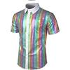 Duohropke Camicia con glitter da uomo a maniche corte con paillettes lucida, top hippie rave Shirt Carnevale Costume anni '80 Vestito per feste notturne Retro Top Festival Camicia estiva, verde, M