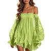 Generisch Mini abito da donna in pizzo, spalle scoperte, con spalline sottili, maniche a sbuffo, volant, corsetto, abito per feste, estate, spiaggia, leggero, arioso, versatile, abito per il tempo