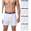wirarpa Boxer Uomo in Cotone 100%, Largo con Bottoniera, 4 Pezzi Bianco L