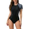 KBOPLEMQ Muta corta da donna, immersioni, nuoto e kayak, da surf, da donna, costume da bagno Rash Guard UV, maglietta a maniche corte, da surf, tankini, estivi, spiaggia, costume da bagno, Nero , XXL