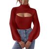 KBOPLEMQ Top da donna sexy Hollow Out Crochet Crop Top Grunge Y2K Fit schiena scoperta maniche lunghe maglione smock Top Cover Up tinta unita 90 Streetwear Gothic Punk Top