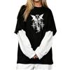 Celanisai Felpa gotica da donna Y2K, a maniche lunghe, stile Emo, Grunge Alt, vintage, streetwear, E-Girl, con stampa grafica anni '90, stile anime Academia, stile casual, P nero 2, L